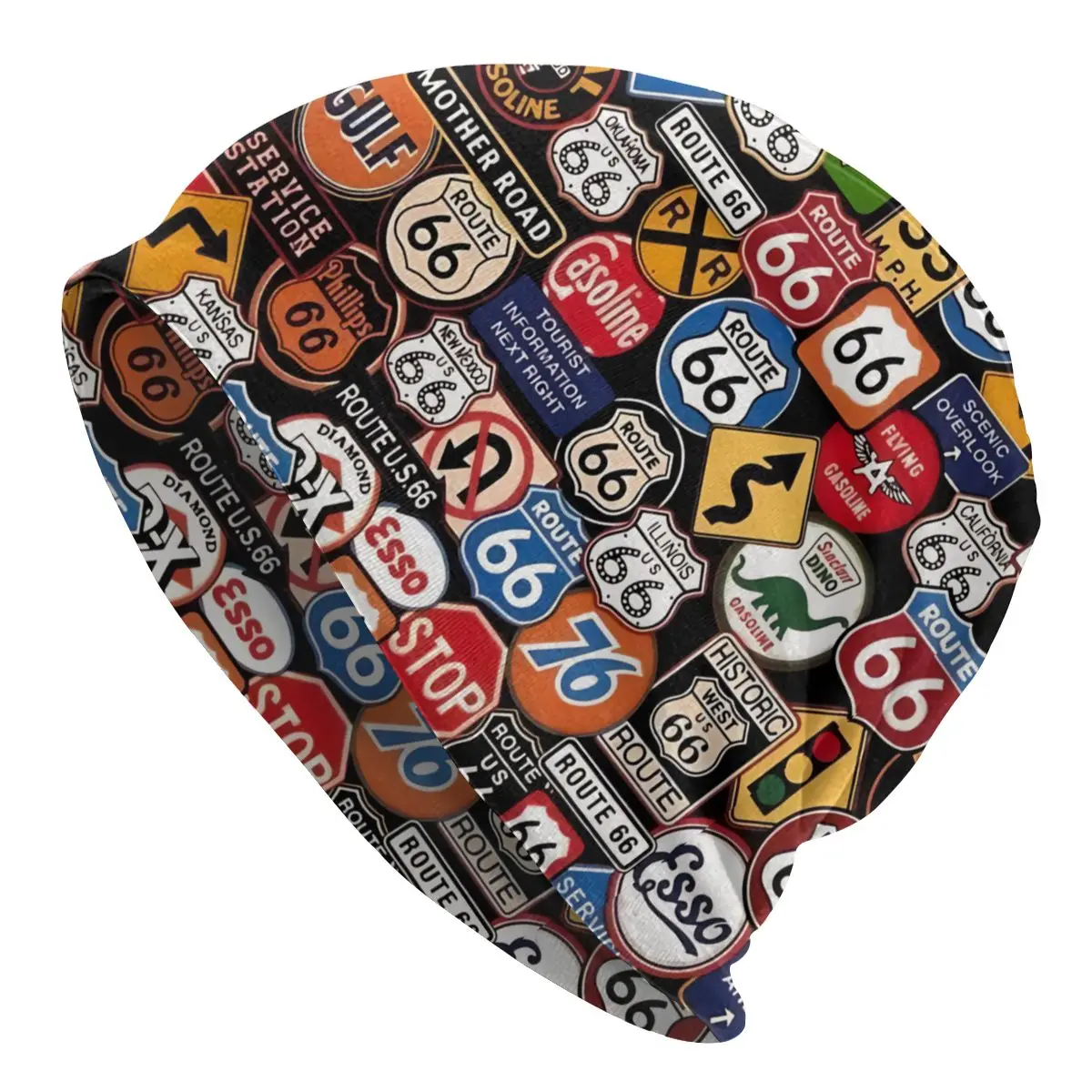 

U S Route 66 Road Signs Men Women Thin Beanies Outdoor Ski Cap Double Layer Fabric Bonnet Hat