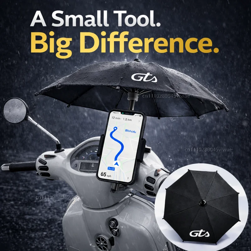 For Vespa GTS Motorcycle Phone Umbrella Holder Waterproof Sunshade Anti Glare Rainproof Handlebar GPS Mount