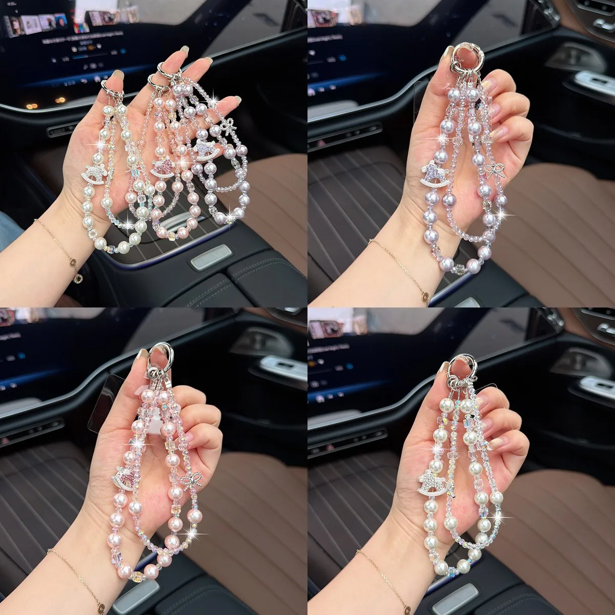 Fashion Pony Beaded Car Keychain for iPhone/Samsung, Wrist Strap & Bag Charm, Creative Jewelry Accessory for Women
