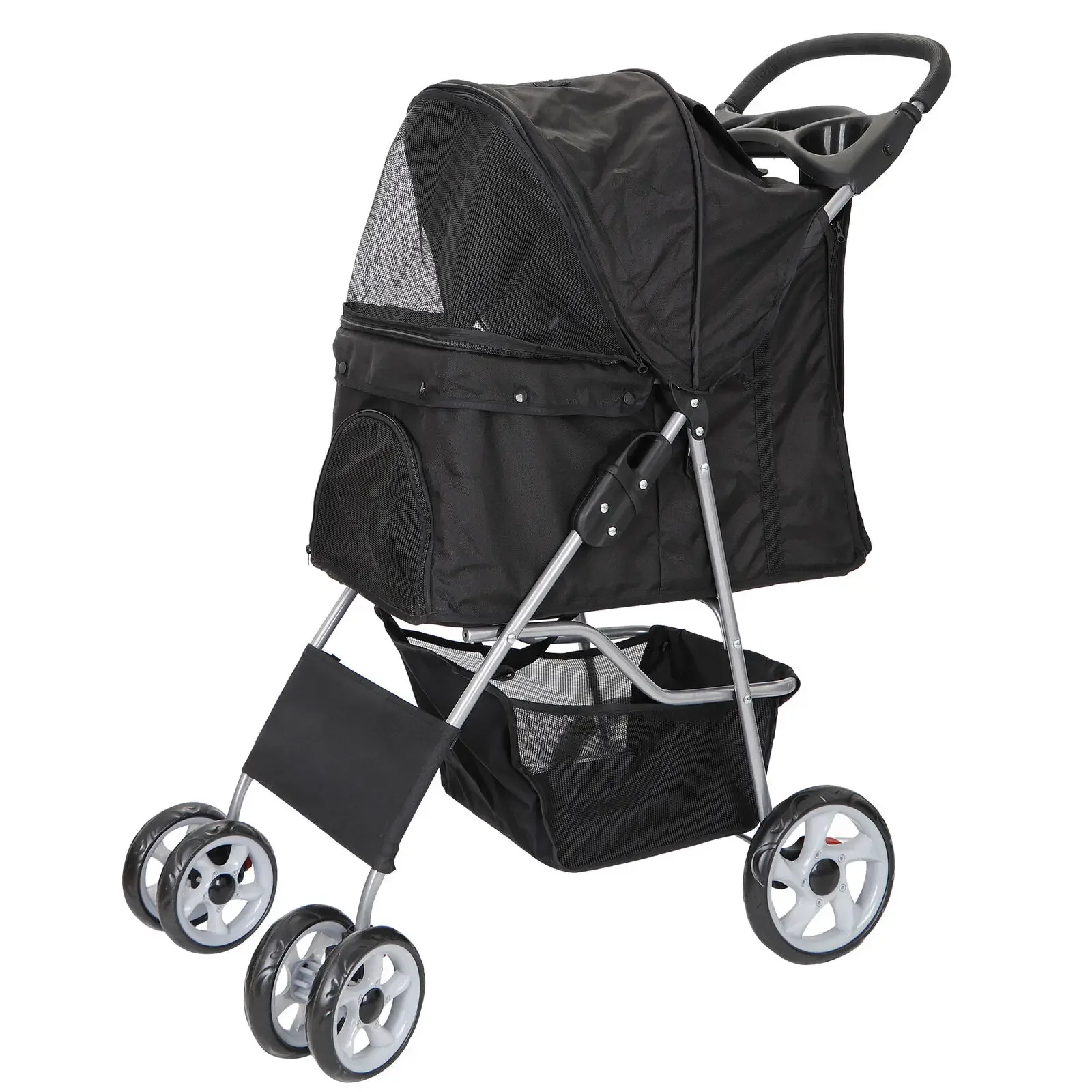 US 4 Wheels Waterproof Portable Travel Pet Stroller, Pet Backpack, Cup Holder, Dog and Cat Stroller