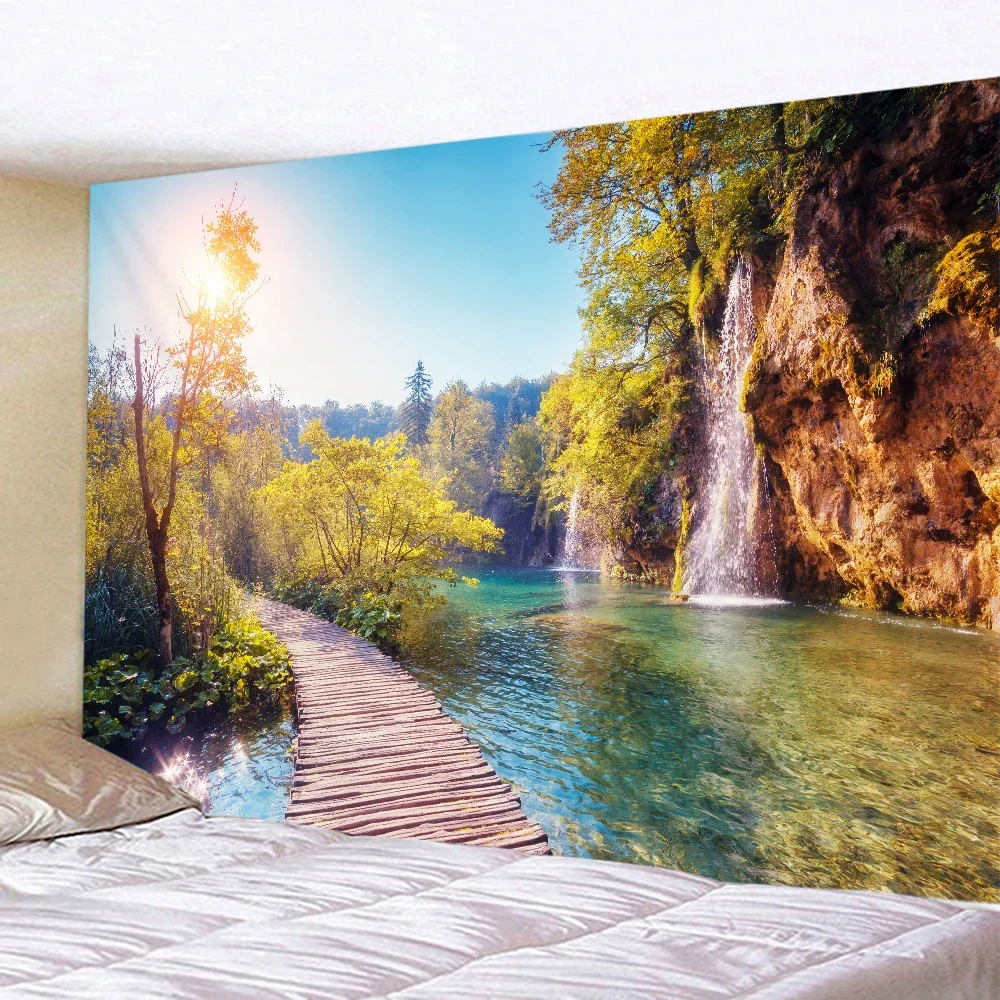 Grüne Pflanze Meerwasser Landschaft Wandteppich 3d gedruckt Sonnen untergang Meer Welle See Wandbehang nach Hause Wohnzimmer Schlafzimmer Dekor Ästhetik