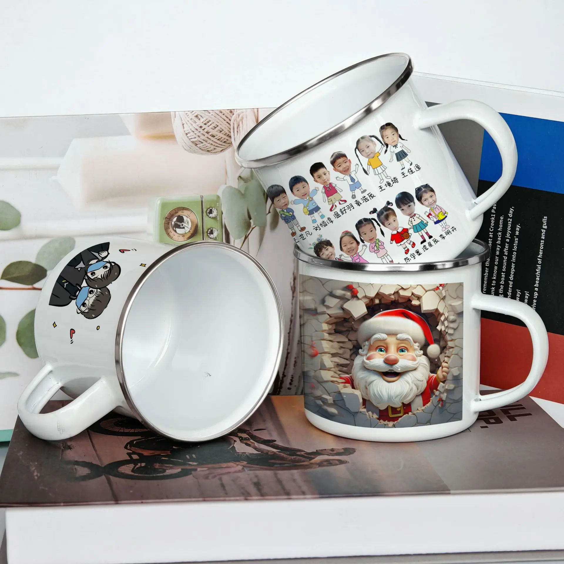 Customized Enamel Metal Mug 350ML Colorful Print Your Photo LOGO Coffee Mugs, Tea Cups, Mothers' Day, Fathers' Day Wedding Gift