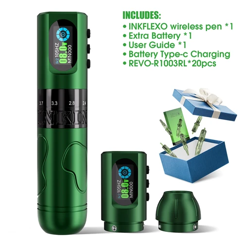 INKIN InkFlexo-máquina de tatuaje inalámbrica, pluma ajustable de 2,0-4,2mm, 1600mAh, batería inalámbrica para cartucho, agujas de tatuaje, pistola de tatuaje