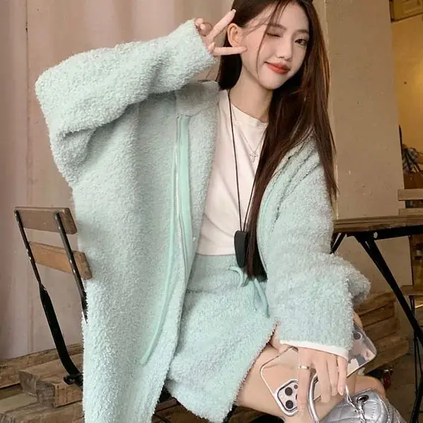 

Polar Fleece Sweater Jacket Women Autumn Winter New Style Loose Lazy Style Soft Waxy Outer Wear Mid-Length Knitted Cardigan