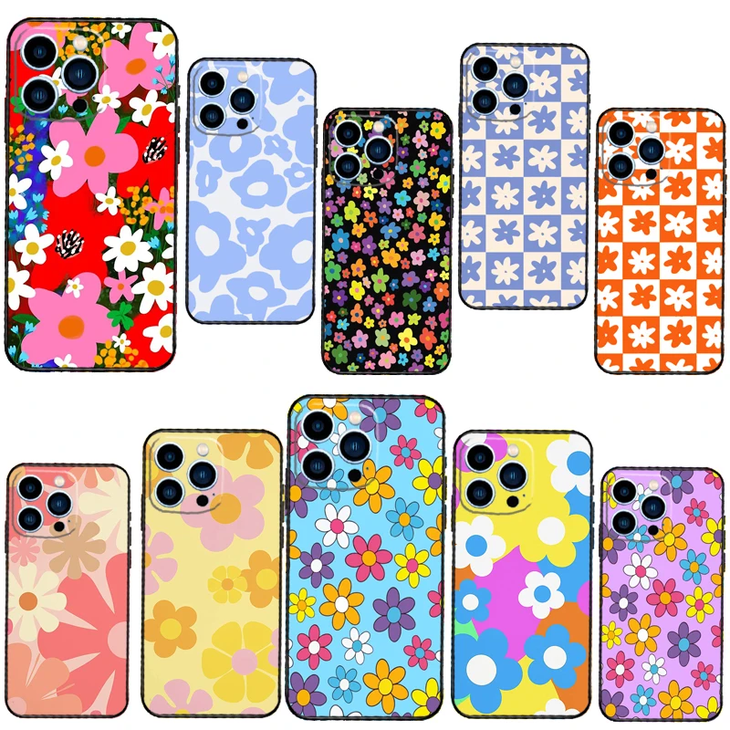 Psychedelic Flower Power Groovy Boho Daisy Case For iPhone 11 14 15 16 13 Pro Max 12 Mini XS MAX XR Plus Silicone Phone Cover