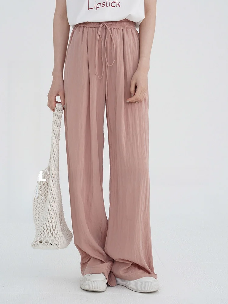 

Pink Drawstring Wide Leg Pants Women's Autumn Sun Protection High Waist Loose Slimming Casual Drape Thin Floor-Length Straigh...