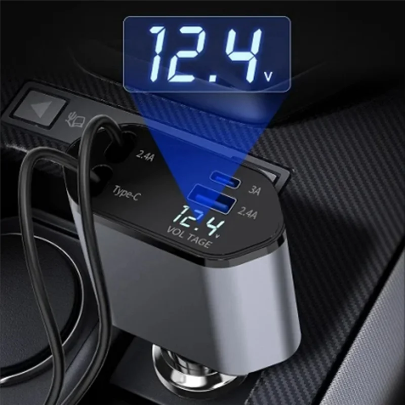 

Leading-Edge-Car Retractable Car Charger 2 USB Ports Support 120W Super Fast Charge Flash Charge 4-In-1 Cigarette Lighter