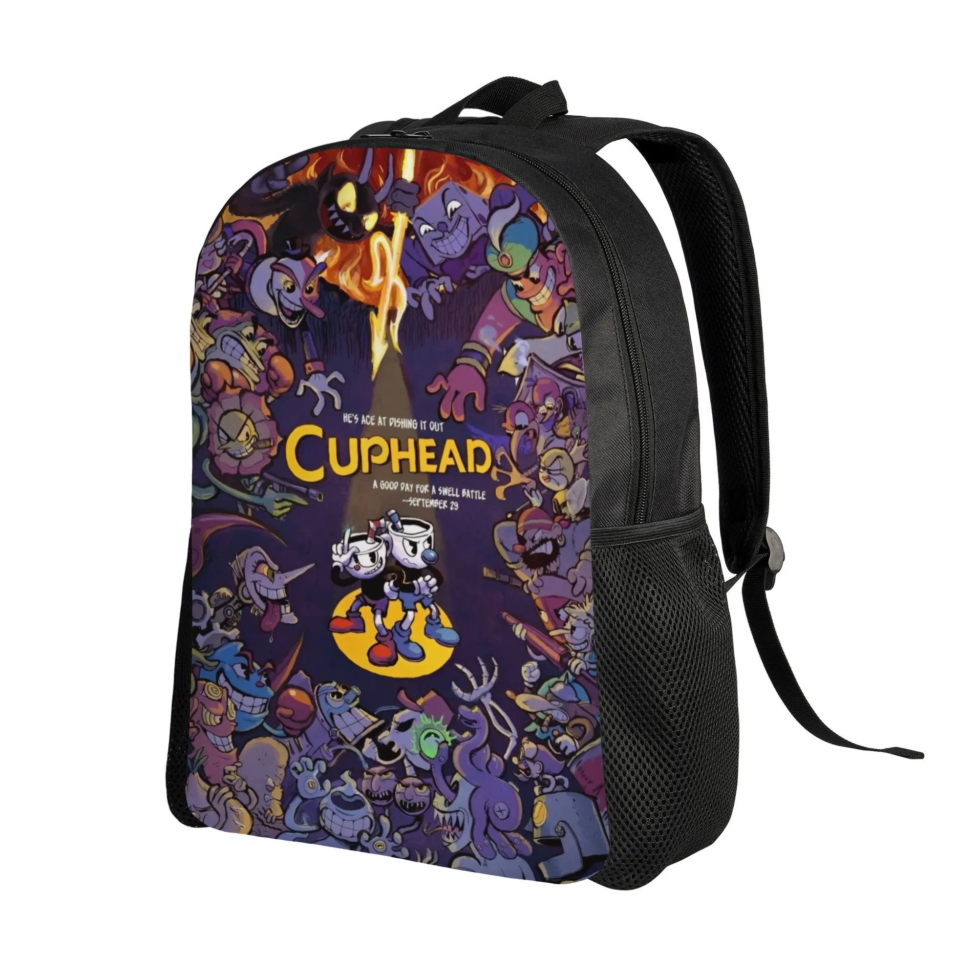 Cuphead cartoon Backpack  University Backpacks Boy Girl Funny High School Bags Design Pattern Rucksack
