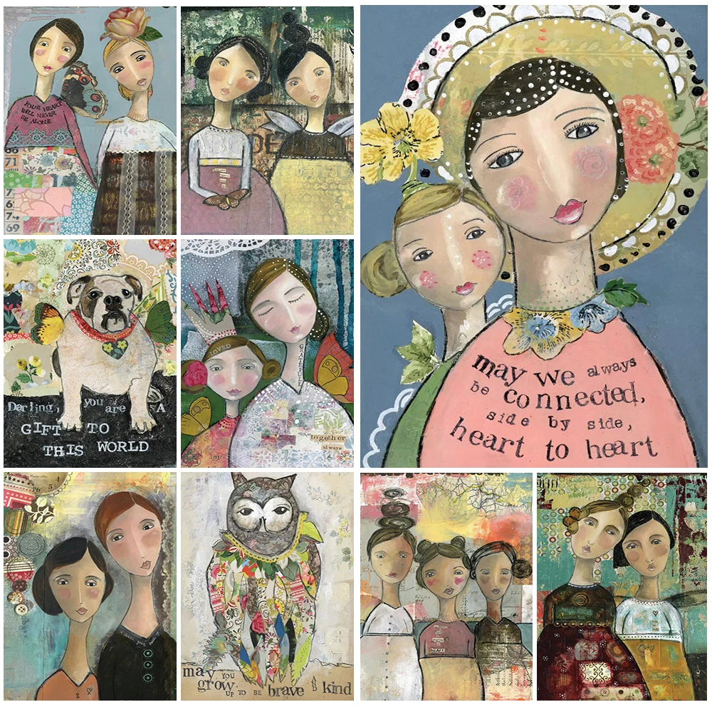 

Girl Power Cartoon Poster Mother and Baby Love Quotes Wall Art Canvas Painting Home Decor Wall Pictures For Living Room Unframed