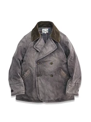 Men's Coat Oil Wax Double-breasted Thick Warm Waterproof Autumn Winter Military Motorcycle Pea Jacket Vintage Clothes