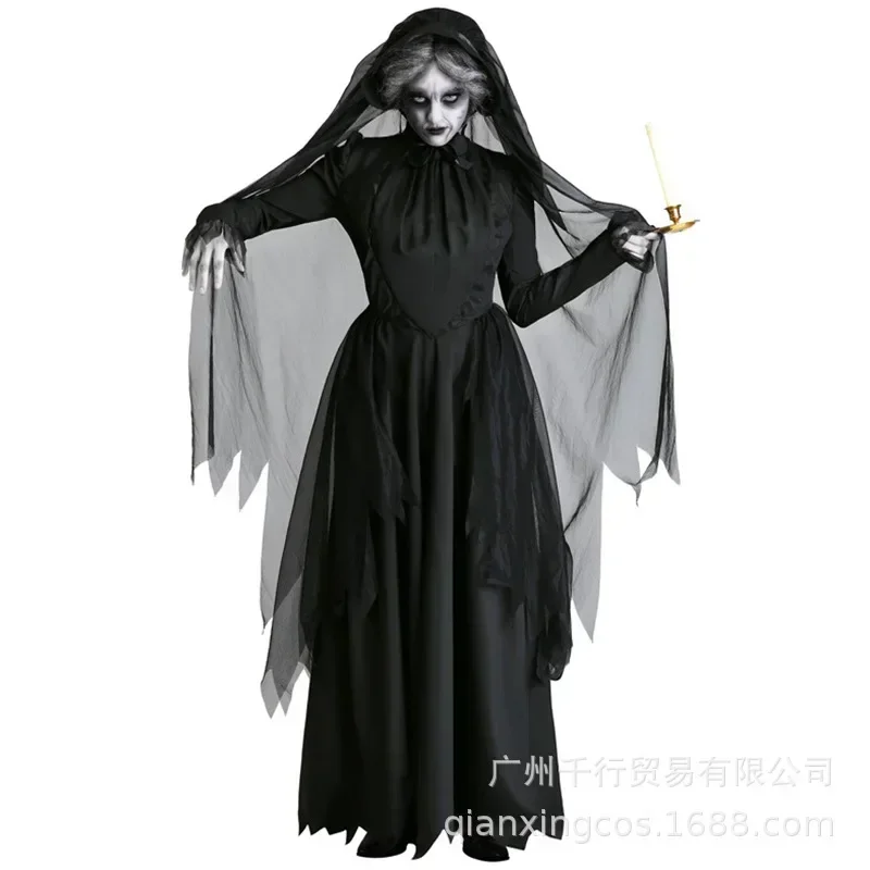 Hexe Cosplay Kostüm Frauen beängstigend Zombie Vampir Halloween Karneval gruseligen Geist mittelalter lichen Kapuze Cape Tag des toten Horrors