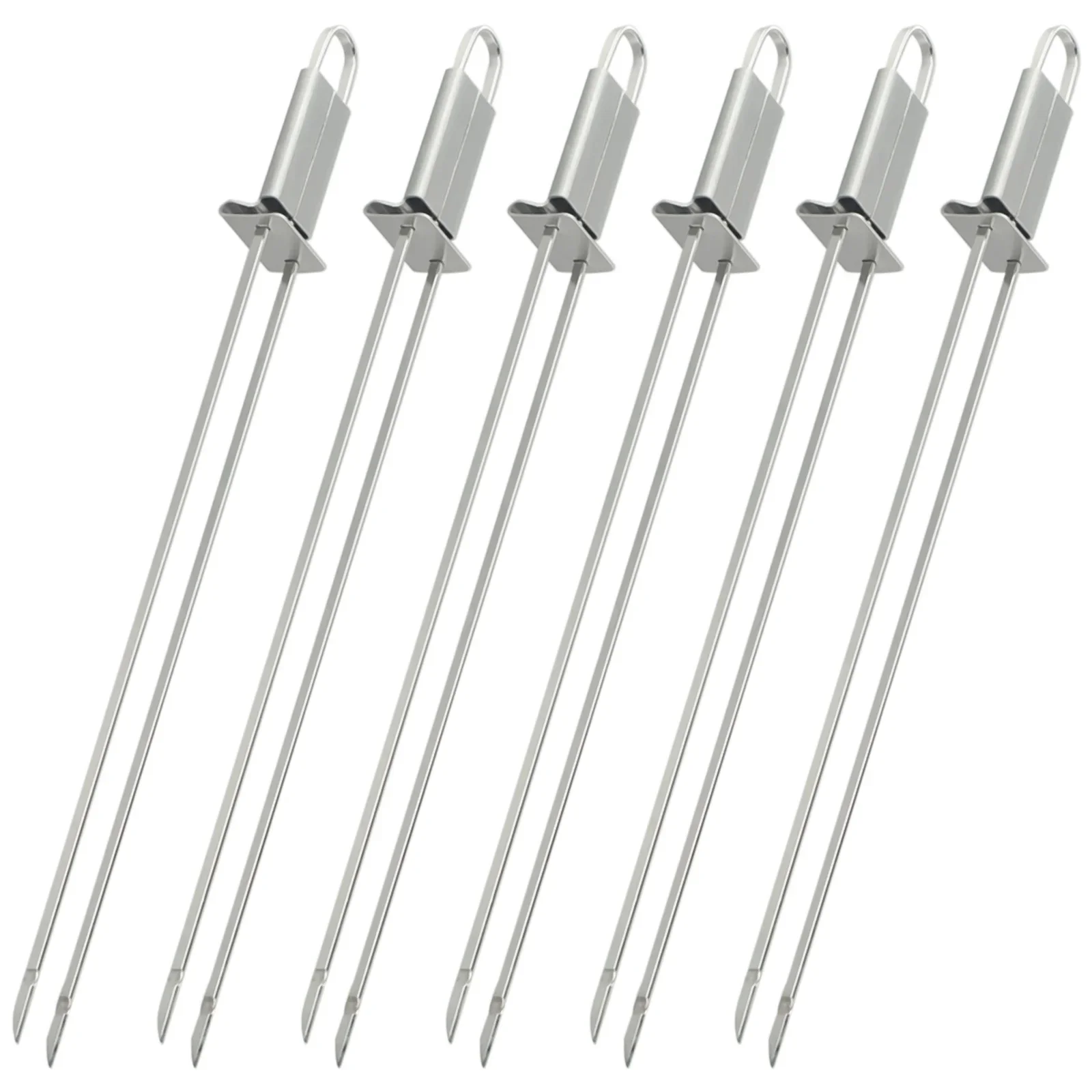 6 Pcs Stainless Steel BBQ Skewers BBQ Skewers Push Bar 32.5cm Long Double Pronged For Grilling Kebabs Satay Yakitori Barbecue