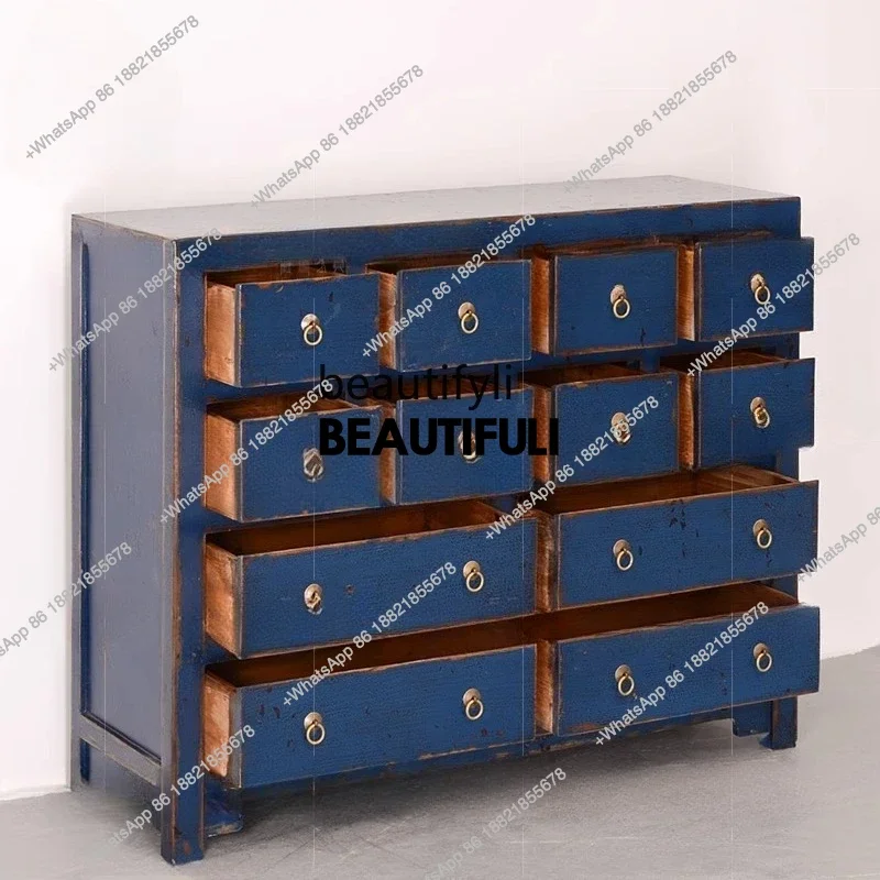 ss8350 Chinese-style old solid wood chest cabinet, color paint, more elm antique old storage, file cabinet, side cabinet