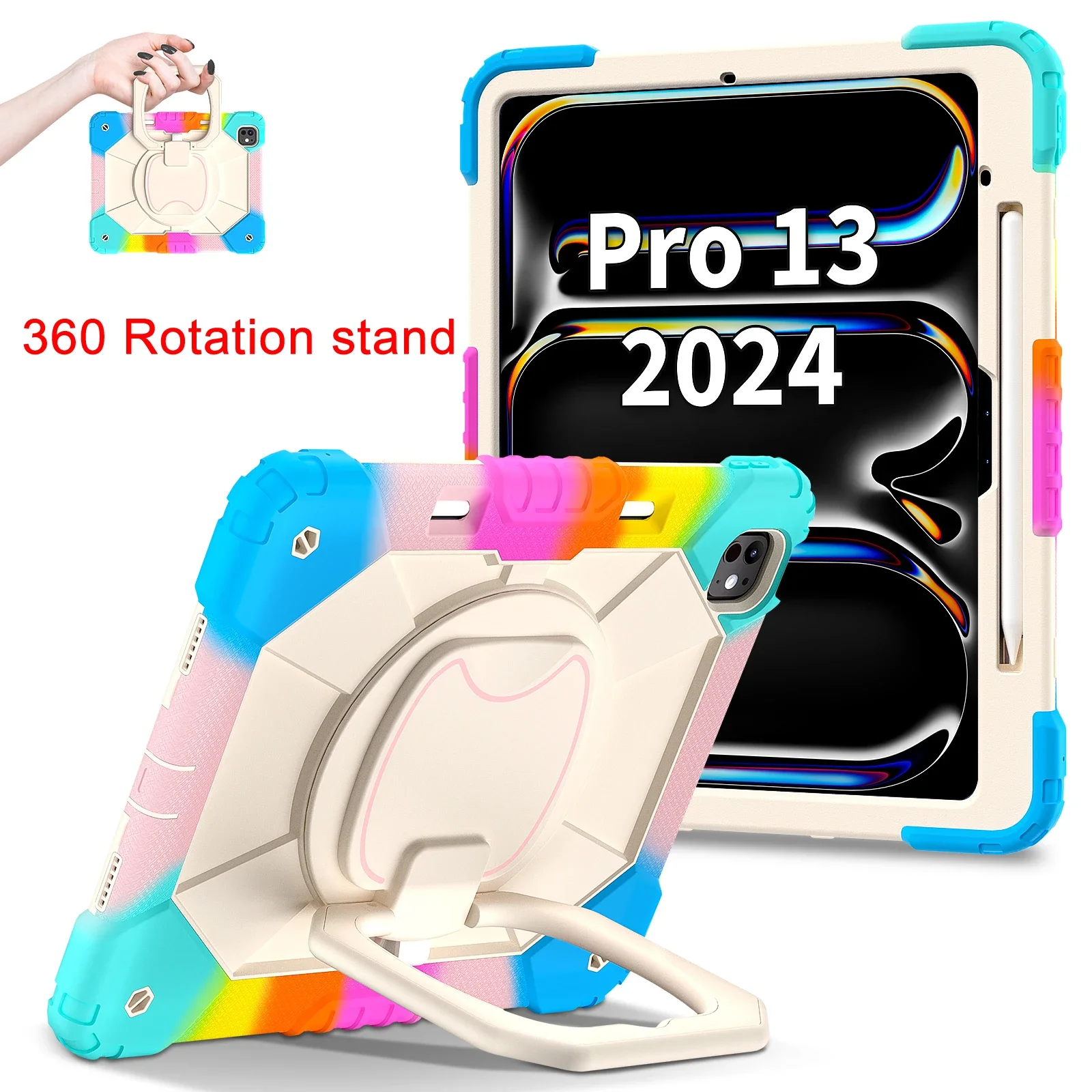 スタンド付き耐衝撃タブレットケース,360度回転,iPad 6,7,8,9,2022世代,pro,10.9,13,11,m4,mini,air 4,5,インチ