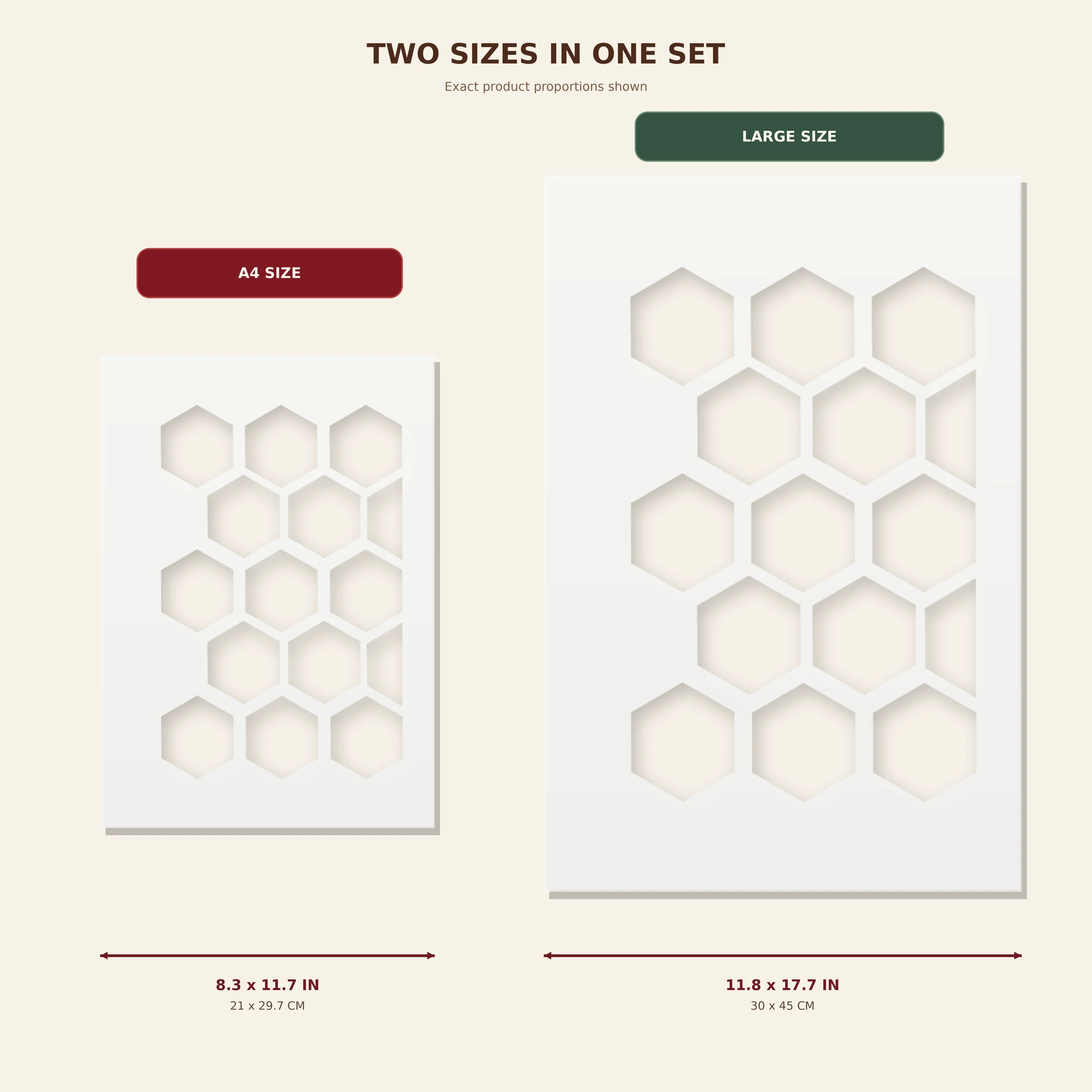 2PCS Honeycomb Stencils 8.3 x 11.7 Inch and 11.8 x 17.7 Inch Hexagon Painting Templates for Wall Wood Signs DIY Crafts