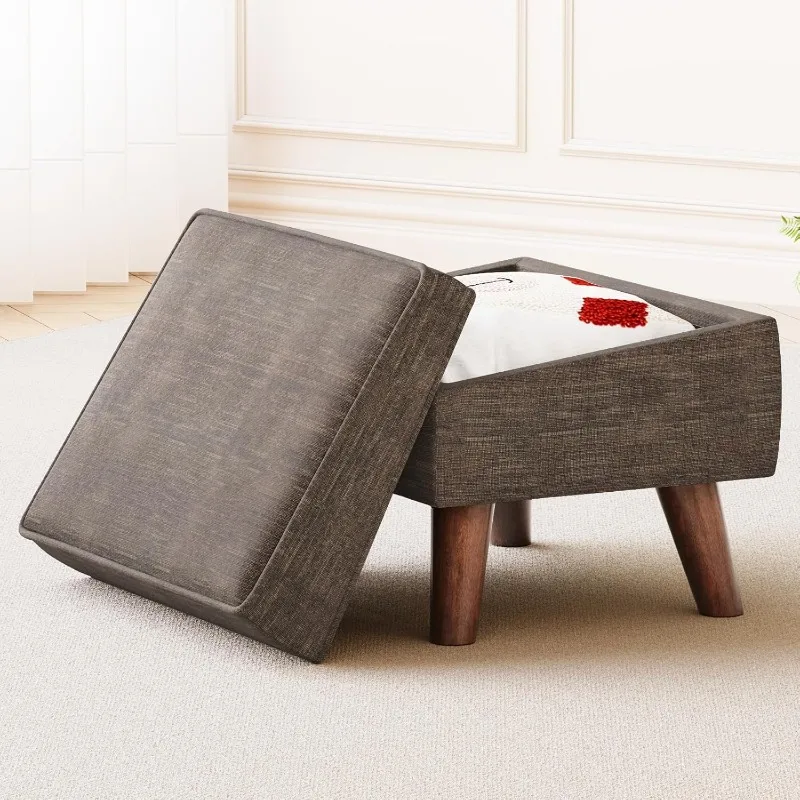 

Small Footstool Ottoman with Adjustable Lid, Modern Storage Ottoman, Foot Rest for Couch, Foot Stool with Sturdy Wood Legs for L