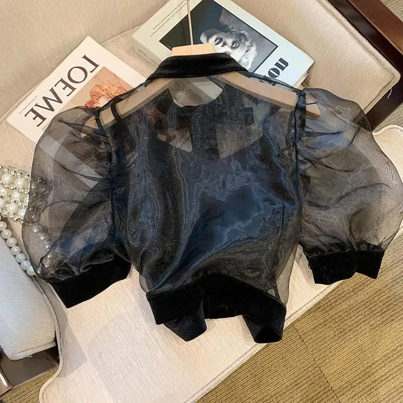 Eugenia Krótka Koszula Pure Desire Damska Letnia Niszowa Francuska Elegancja Dwuczęściowy Top na Ramiączkach Przezroczysty Seksowny Top typu Camisole