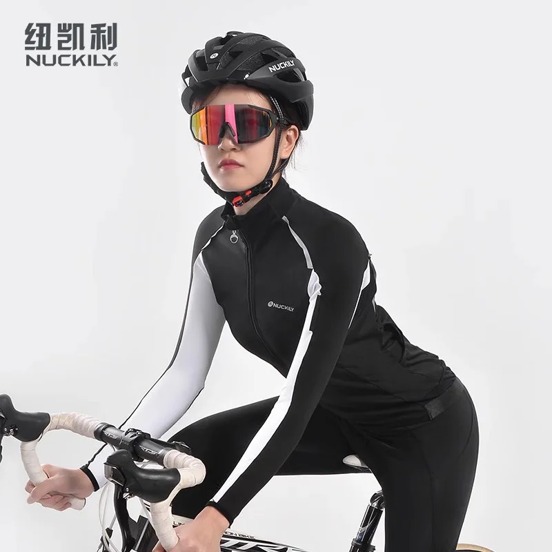

NUCKILY Women's Cycling Jersey Windproof Water Repellent Breathable Quick Dry with Full Zipper for Spring Autumn Road Riding