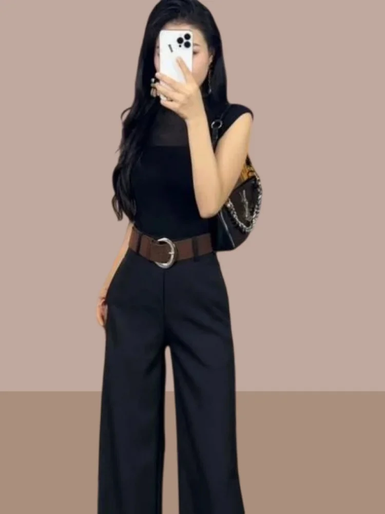 Khakifarbener Anzug mit hoher Taille und weitem Bein für Damen, 2025, neuer Herbst, lockere, schlankmachende, faionable, gerade Freizeithose