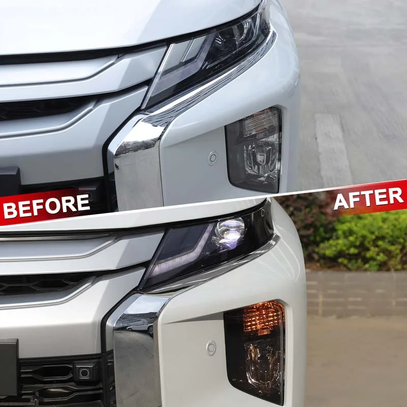 

4Pcs TPU black For Mitsubishi L200 Triton 2019-2023 Car headlight film decorative sticker car exterior protection accessories