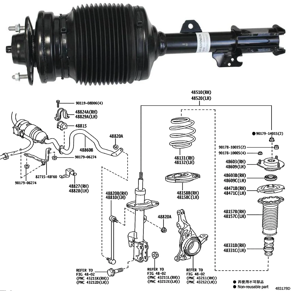 1x Front Air Suspension Shock Absorber Assembly For Lexus RX270 RX350 RX450h 2009-2016, OEM 48020-48071 48010-48071 Auto Part