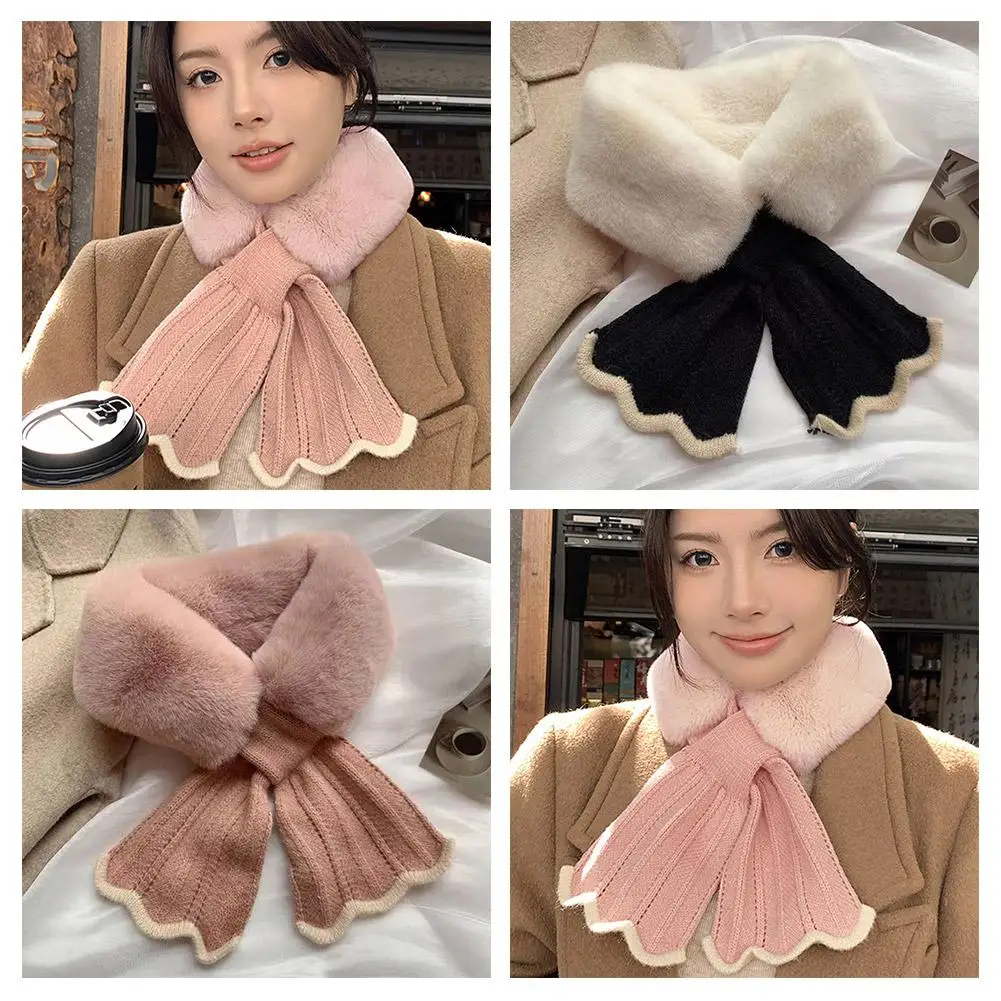 Winter Plush Scarf Woman Thick Fish Tail Wool Knit Collar Cross Scarve Windproof Cervical Korean Fur Spine Outdoor Warm Muf Y8N2