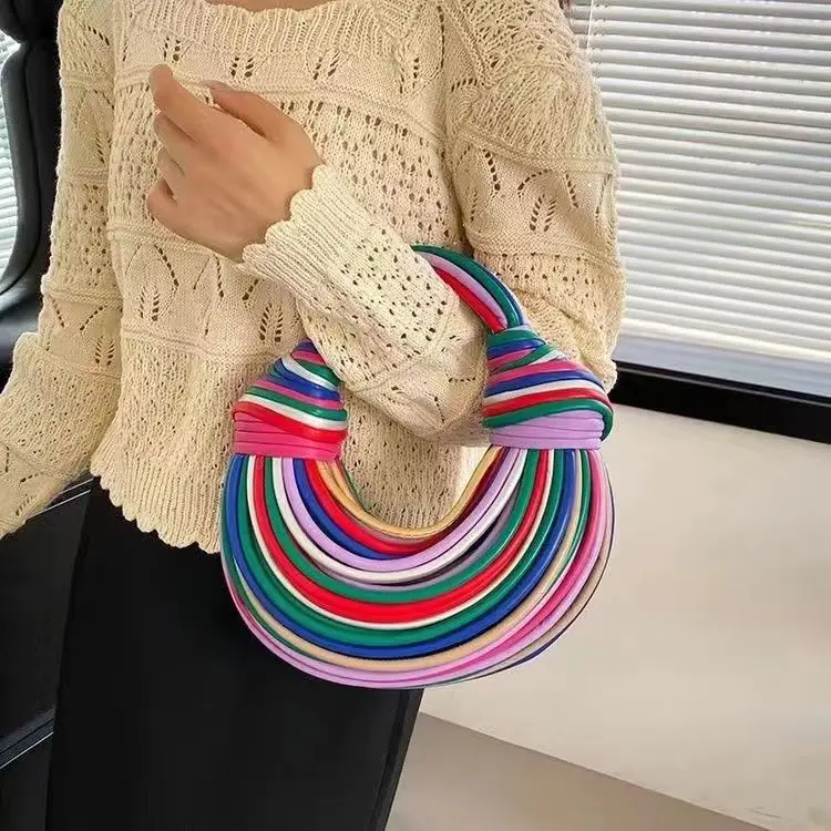 9 Colors Handbags for Women 2024 New Luxury Designer Brand Handwoven Noodle Bags Rope Knotted Pulled Hobo Gold Evening Clutch