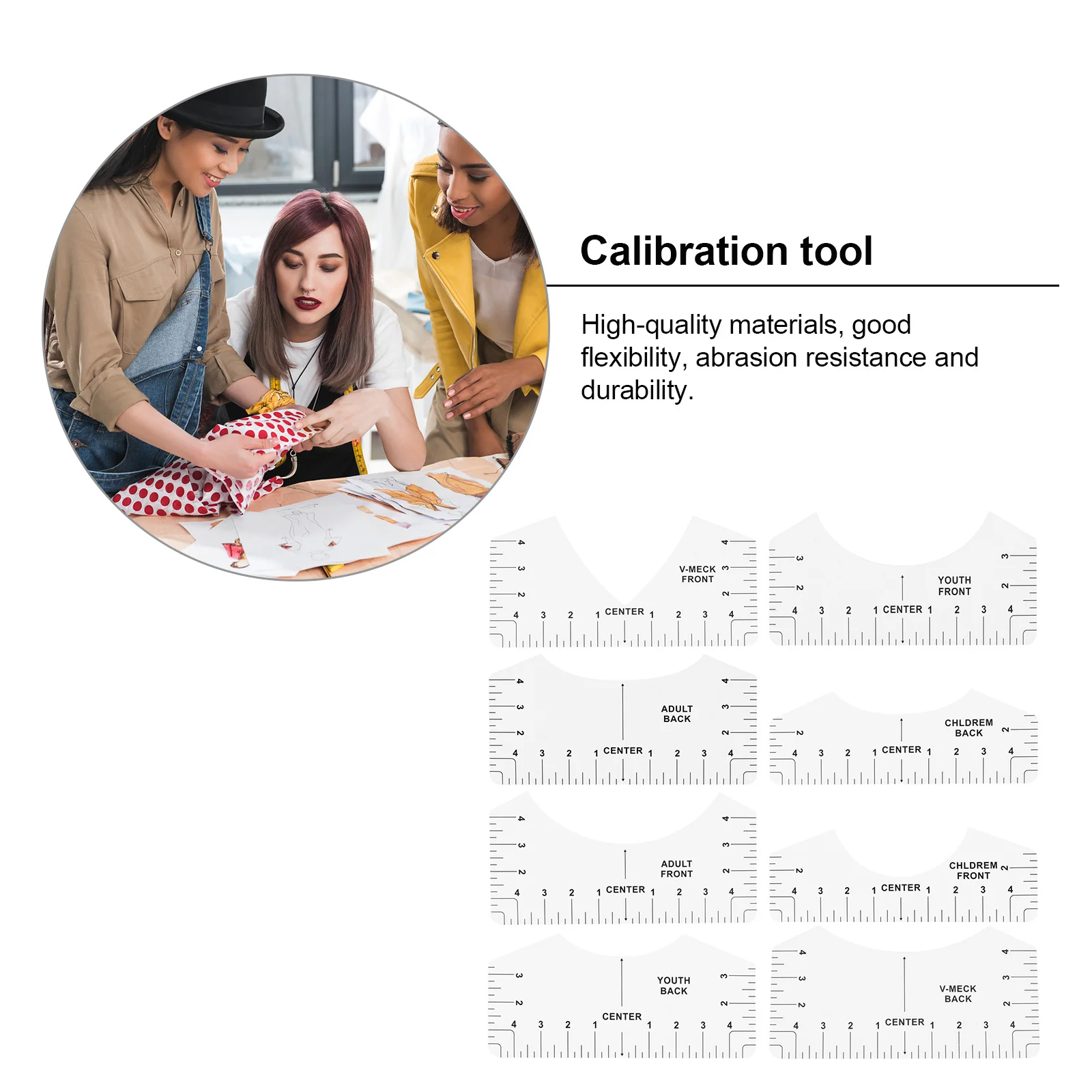 8 قطعة حجم الرقبة المستديرة حاكم تي شيرت دليل أداة خفيفة الوزن دائم قياس محاذاة حاكم لصنع الملابس الخياطة الحرفية
