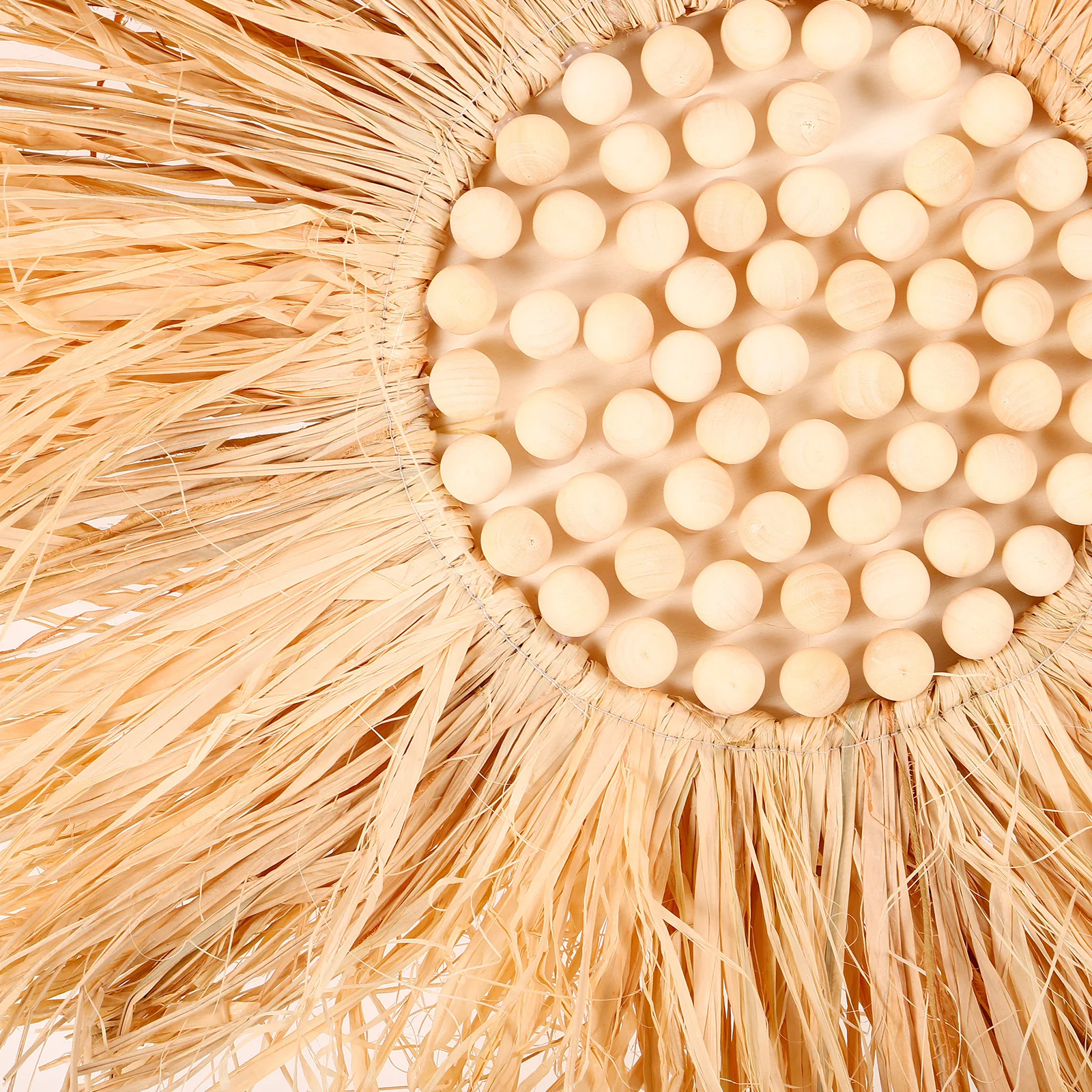 

Raffia Wall Decor Wood Beaded Nordic Style Home Decor Woven Art Raffia Craft Bedroom Office Decoration Nordic Wall Ornament