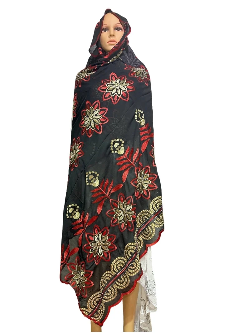 Dubai African Muslim Shawl Wrap Cording Embroidery Scarf  High Quality Hot Sales Muslim Scarf 100% Cotton Big Scarf AfricanWomen