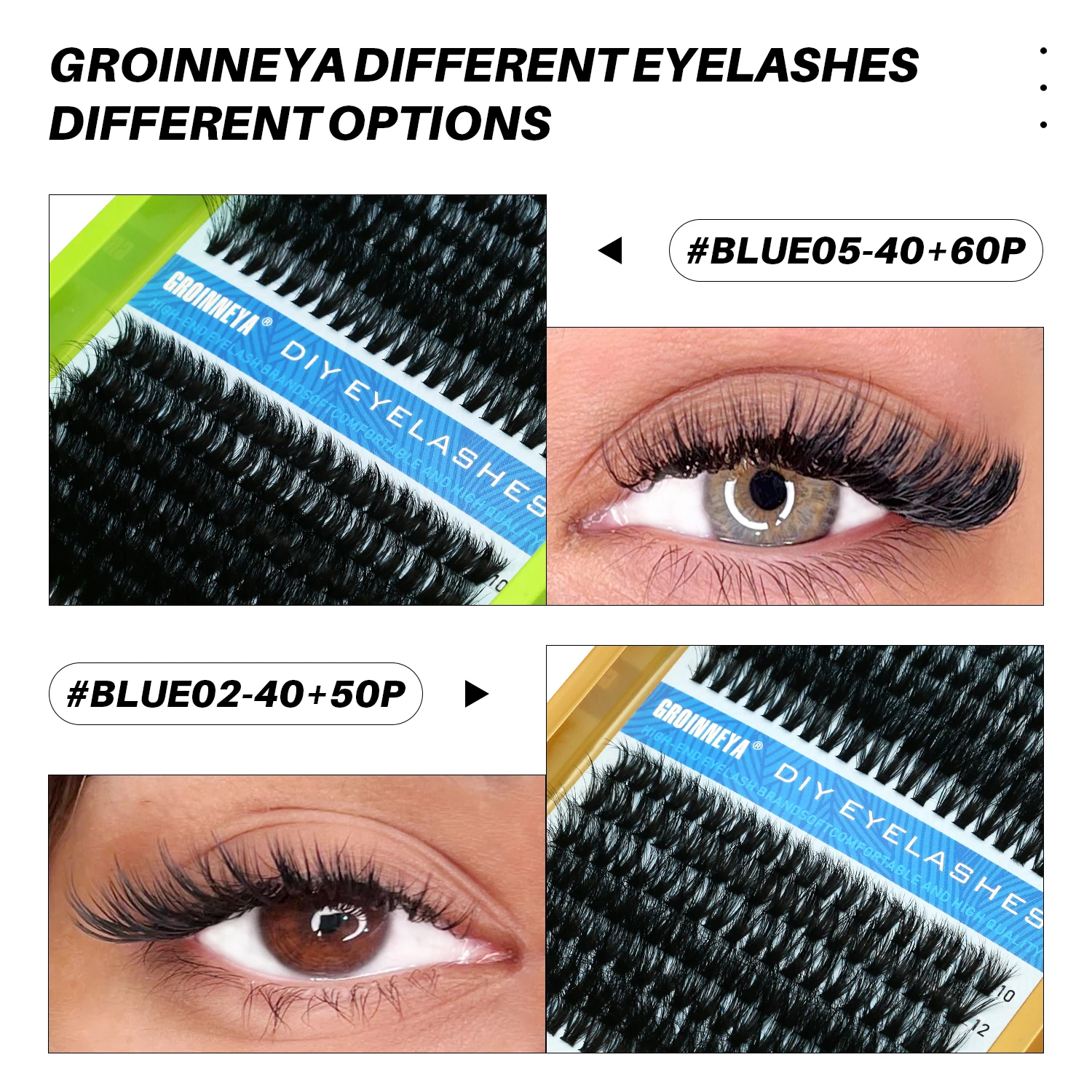 GROINNEYA Kit de extensión de pestañas, 15 filas, Kit de extensión de pestañas postizas de visón, aspecto natural, esponjoso