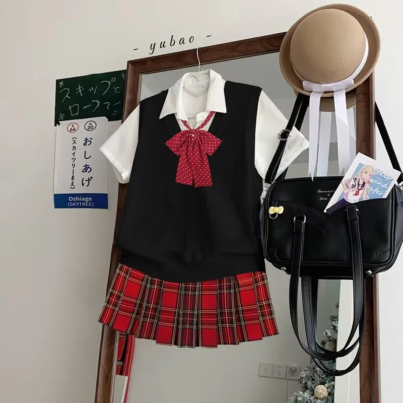 original-pepper-jk-uniform-skirt-plaid-skirt-college-style-suit-stacked-women-in-black-vest
