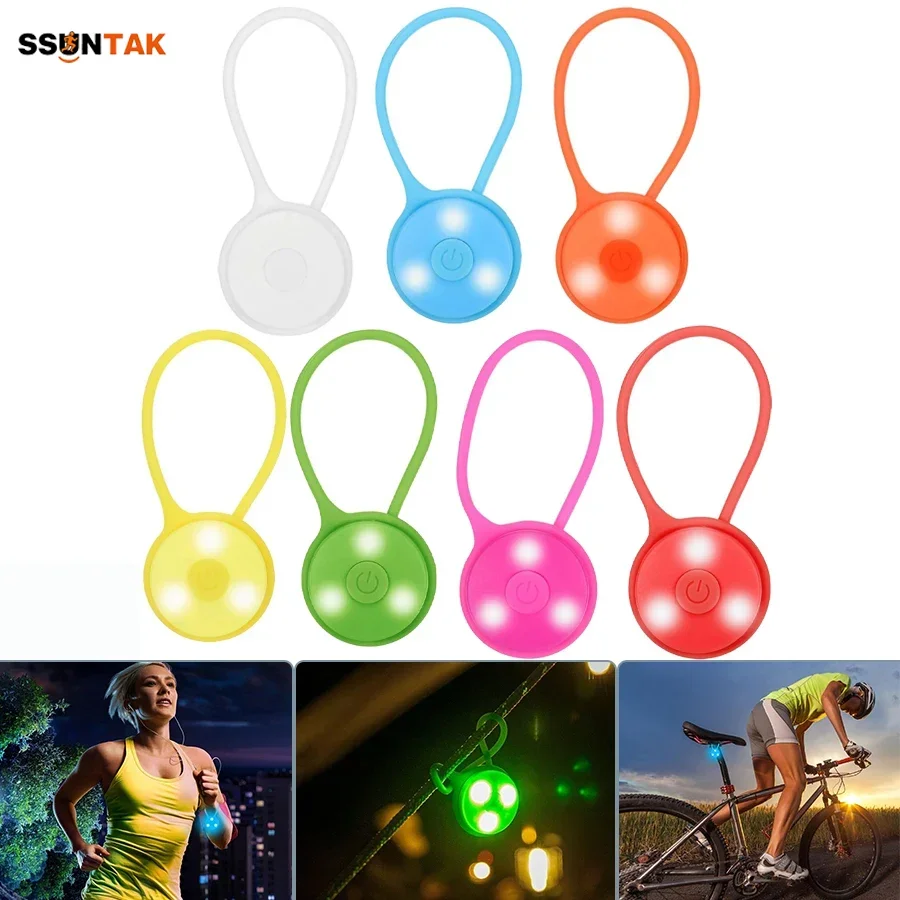 SSUNTAK 1Set(7PCS) Mini Silicone LED Warning Lights Backpack Clip Light Bicycle Tail Light Flash Safety for Night Riding Camp