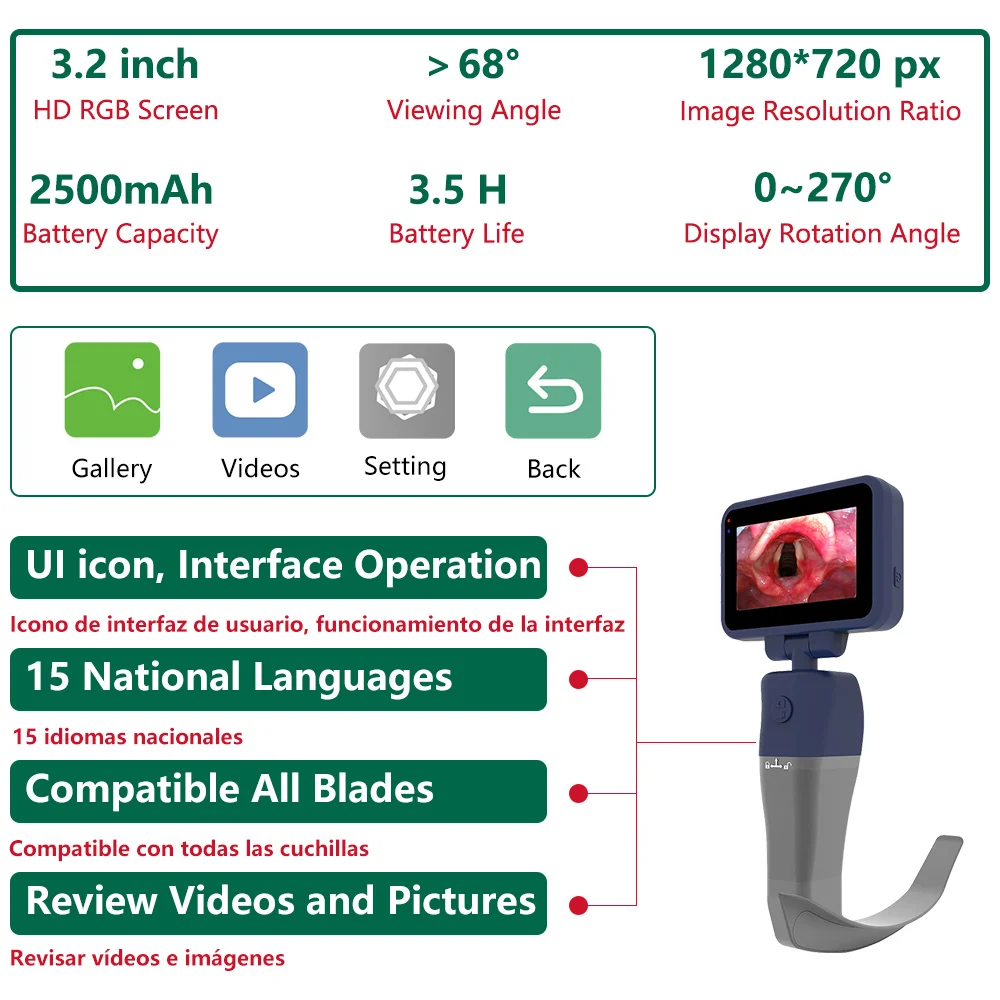 CR-32 Anesthesia Video Laryngoscope with 6 Blades, 3.2\