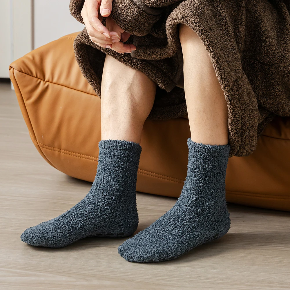 

5/10 Socks Autumn Winter Men Women Non-hair Loss Coral Fleece Thicken Socks Unisex Warm Solid Color Non-slip Point Rubber Socks
