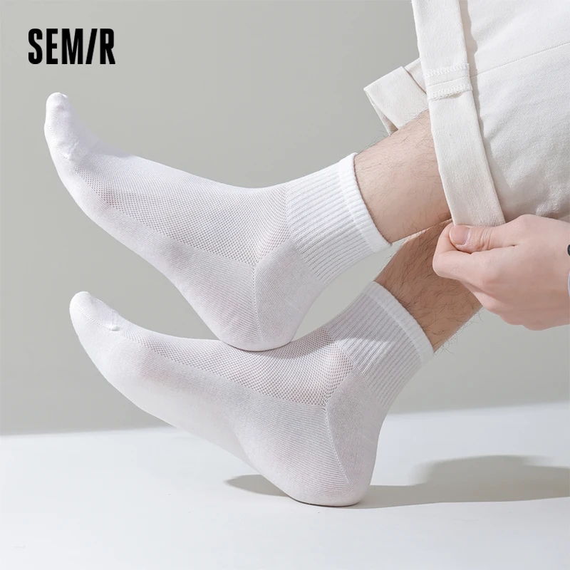 Semir Socks Men Solid Color Low Tube Socks Summer Cotton Socks Elastic Breathable Mesh Socks Student Sports Short Socks 5-Pack