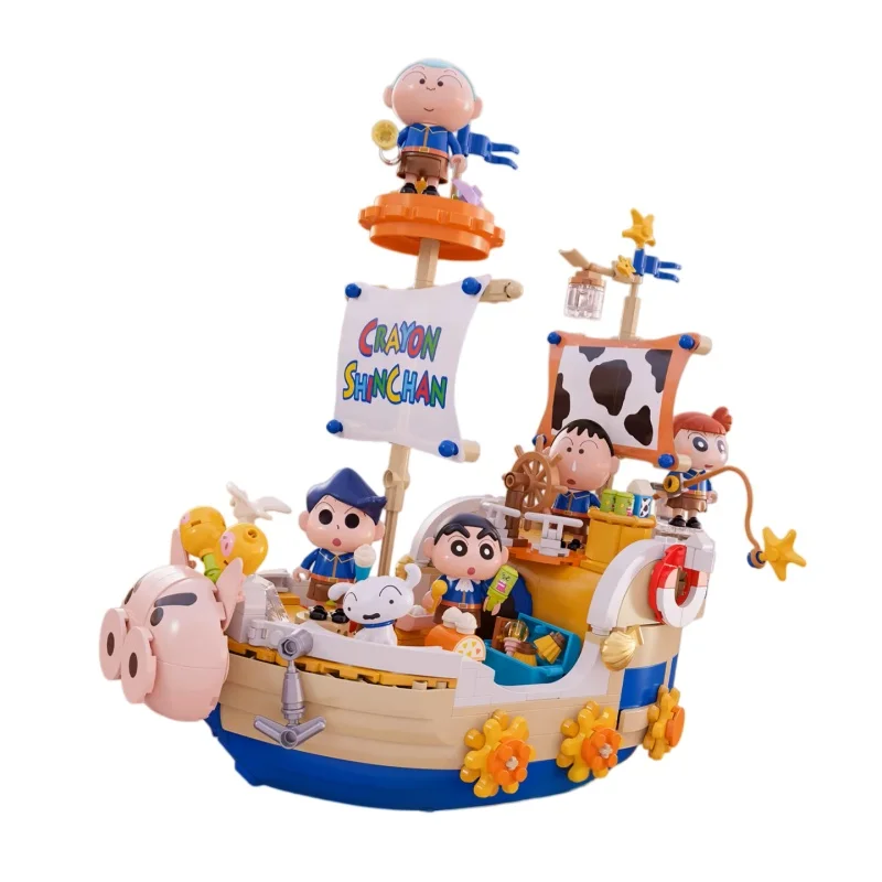 Nieuwe Crayon Shinchan Kasukabe Voyage Ship Bouwstenen Set Lichtgevende Decoratieve Verzamelbare Speelgoed Cadeau Voor Kinderen Vanaf 10 Jaar - afbeelding 2