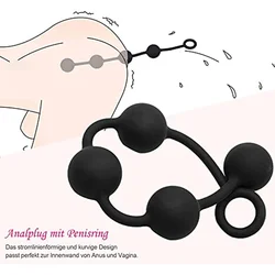 Silicone Anal Beads Butt Plug with 4 Balls and Safe Pull Ring Anal Chain Link Anal Plug Sex Toys Anus Masturbator for Men Women