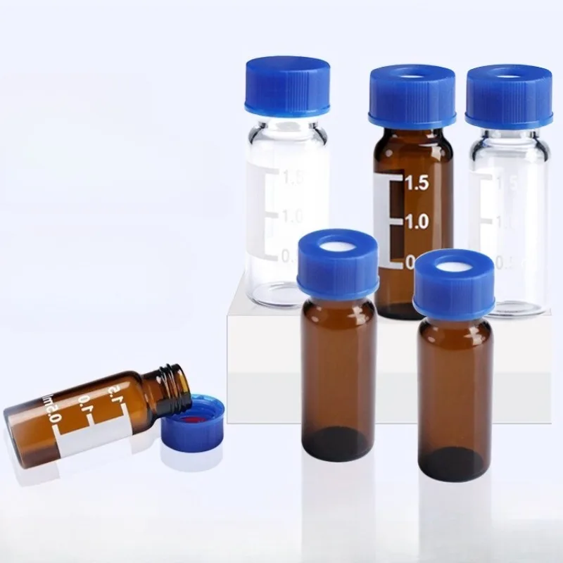 100pcs 2ml Clear  Amber Glass Injection Sampling Vial Matched Cap & Gasket Sample & Bacteria Holding Bottle for Laboratory Tool