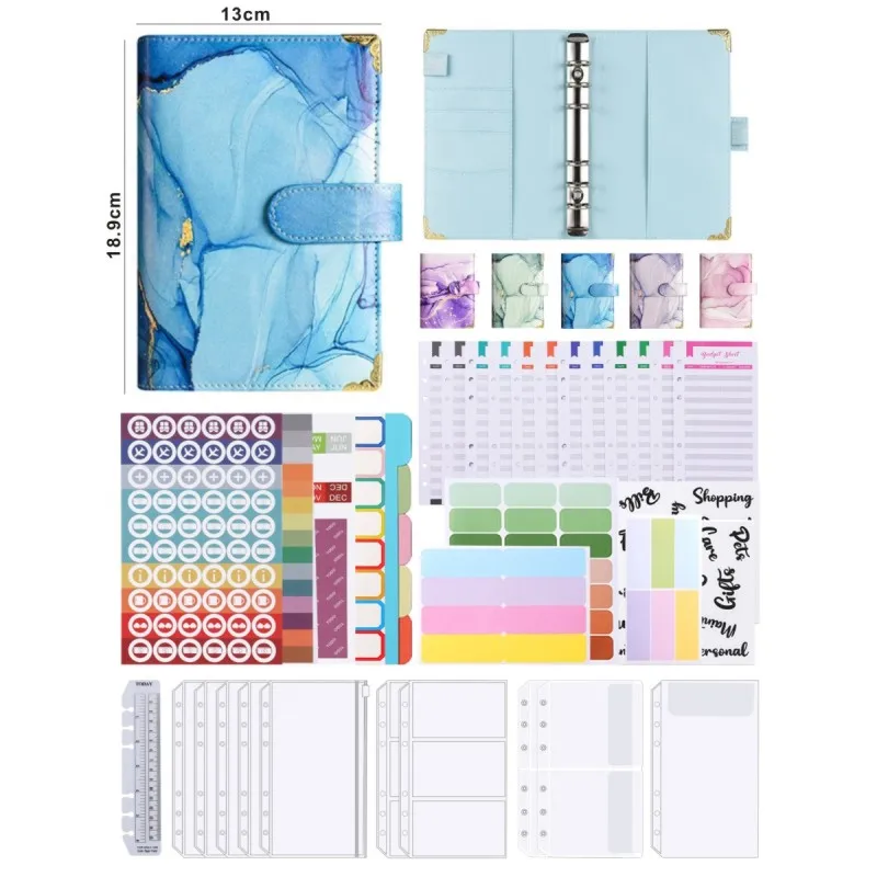 A6 Fashion Macaron Colorful Printing Marble Texture Pu Leather Minimalist Binder Cash Budget Account