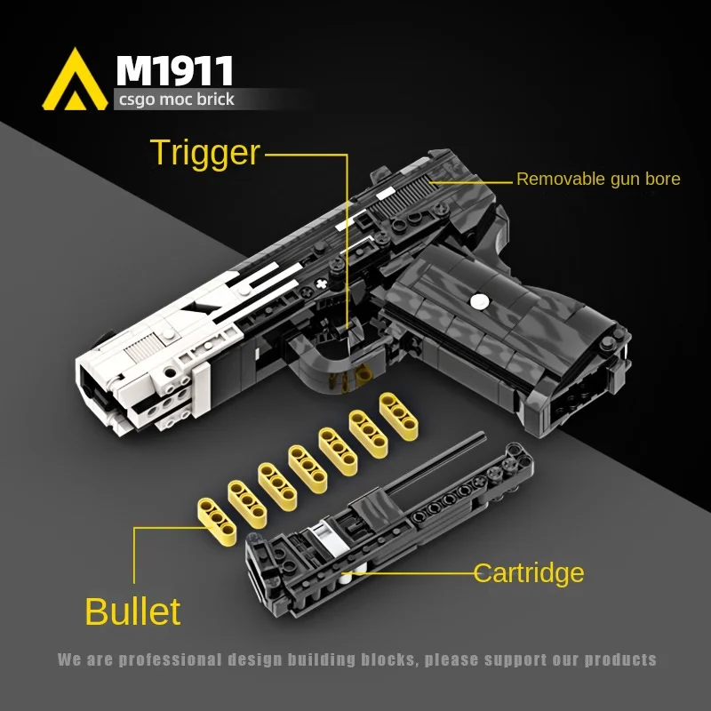 MOC Military Weapon Training M1911 Black Technology Building Block Adult Edition Toy Gun Assembly Shootable Boy Child Brick Gift