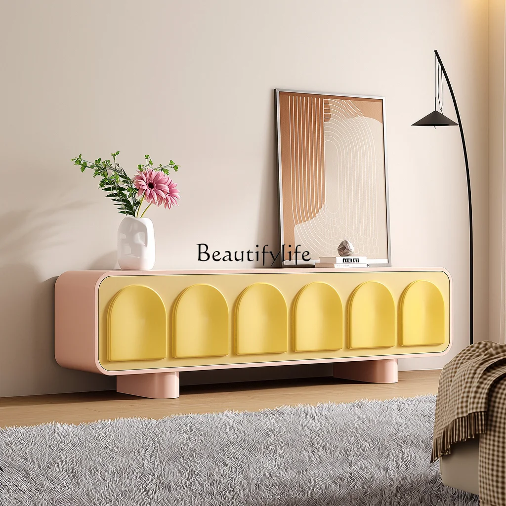 

Pink cream wind solid wood French living room TV cabinet floor storage TV cabinet