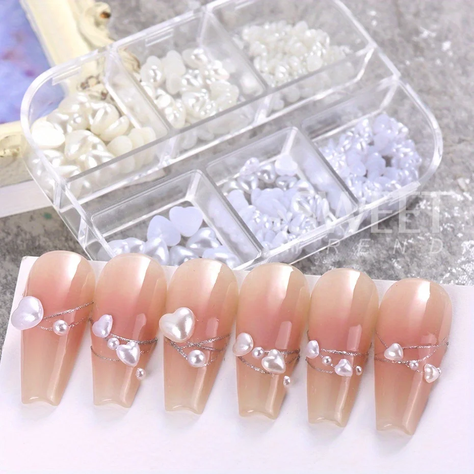 6 Siatki Brzoskwiniowe Serce Perłowe Charms Biżuteria Naturalne Białe Koraliki Flatback Craft Decor Letnie Eleganckie Akcesoria Ślubne Ozdoba