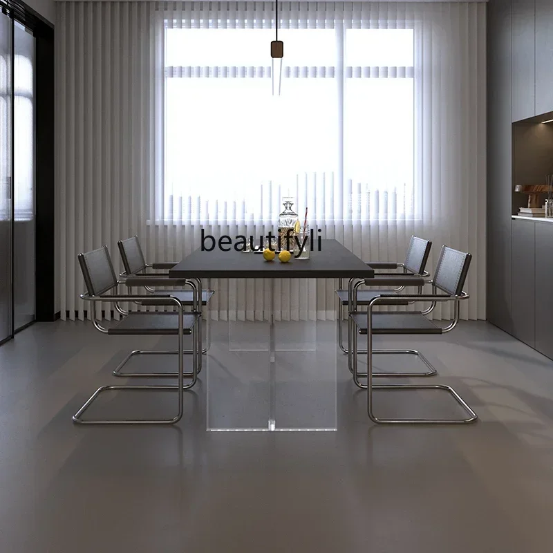 

A26 Solid wood suspended dining table rectangular acrylic Italian minimalist modern rock slab bar