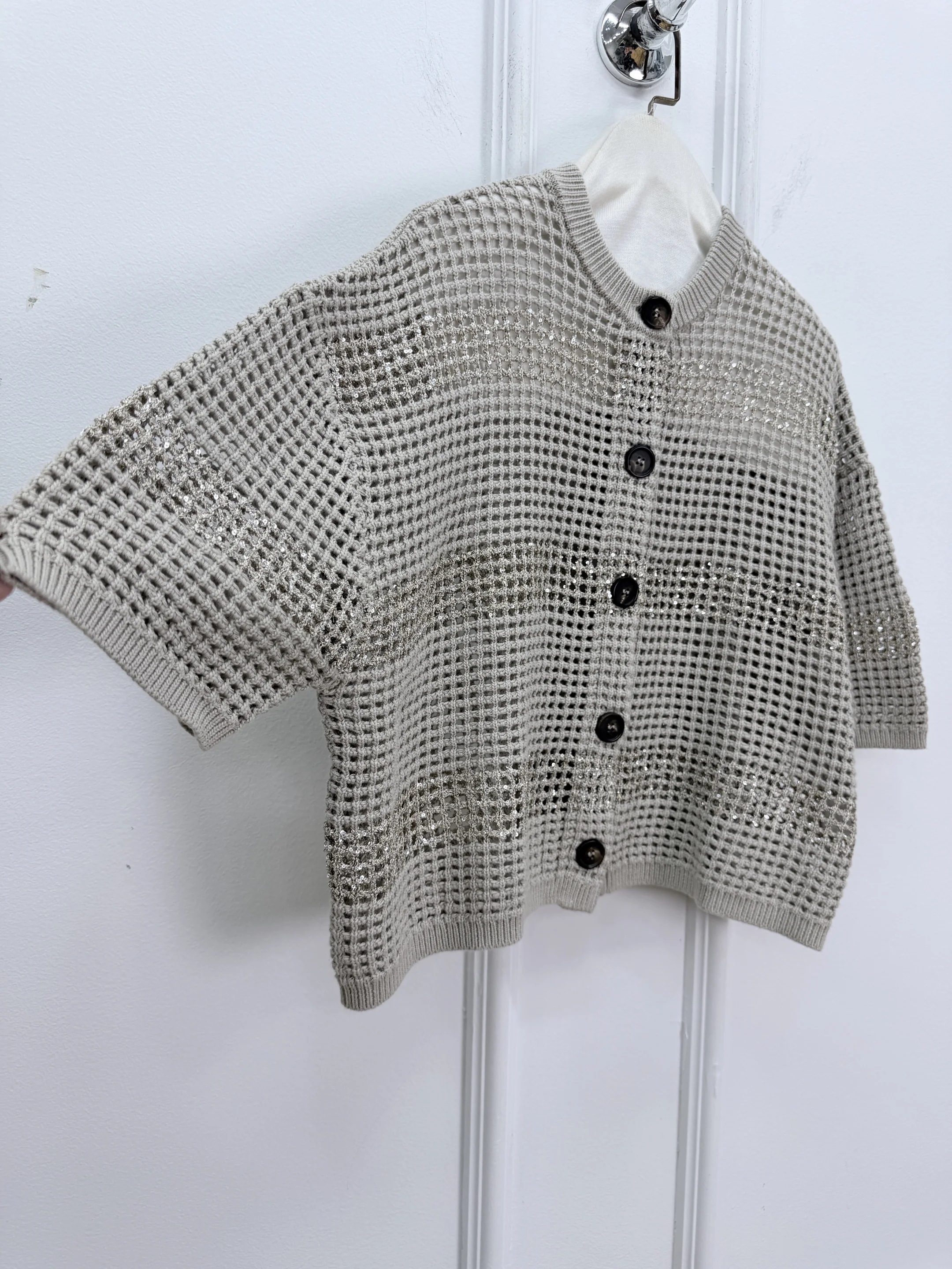 2026 New Arrival: Women'S Striped, Sequin-Embellished, Open-Knit Mesh Cardigan & Short-Sleeve Top