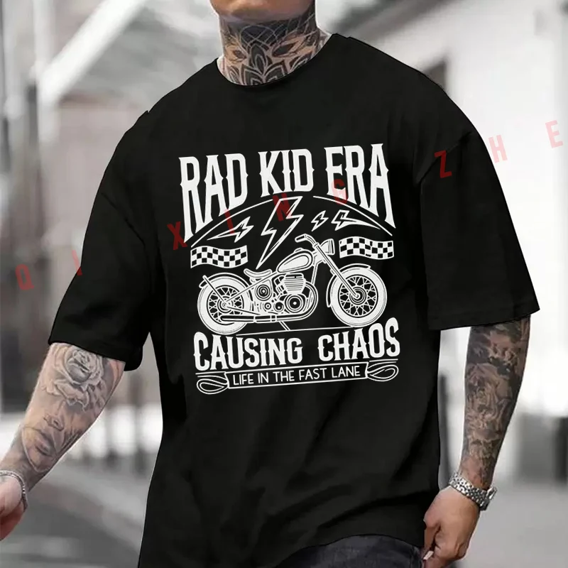 

2026 Shirt Cotton Casual T-shirts Rad Kid Era Motorcycle Graphic Men's Summer Moto Cycling Sportswear Top Tee