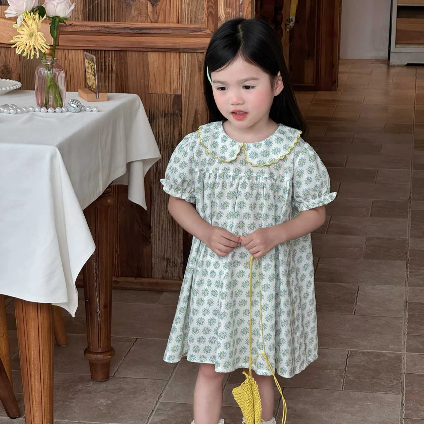 Girls Dress 2026 Spring and Summer New Children's Clothing Korean Style Girl Baby Embroidery Flower Bubble Sleeve Princess Dress