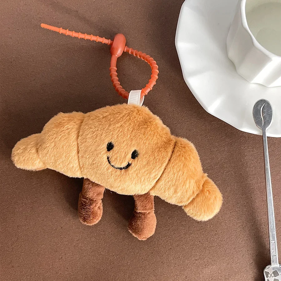 Kawaii Plüsch Puppe Schlüsselbund 13cm Baguette Croissant Plüsch Spielzeug Schlüsselbund Cartoon Brot Stofftier Rucksack Anhänger Kinder Geschenk