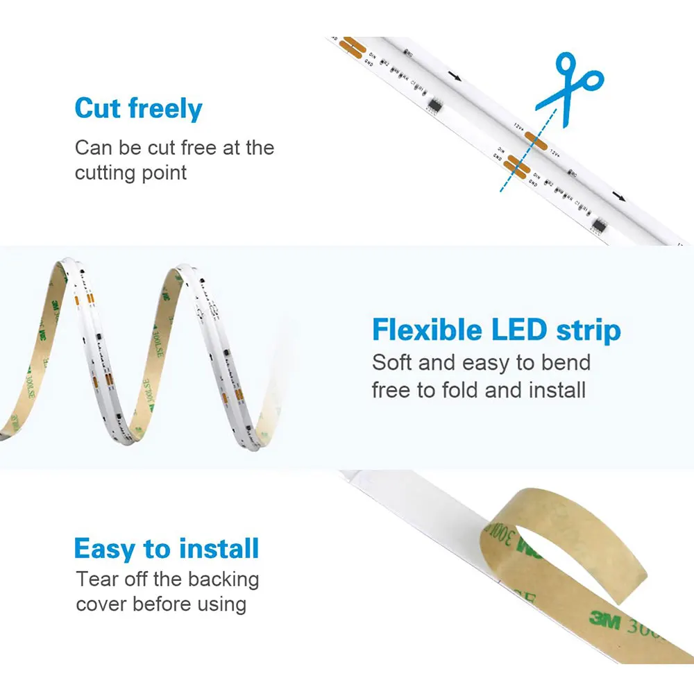 WS2811 COB LED Strip DC12V 24V RGBIC Addressable Smart Pixel Dream Color High Density Flexible RGB FCOB Led Tape Lights 10mm PCB