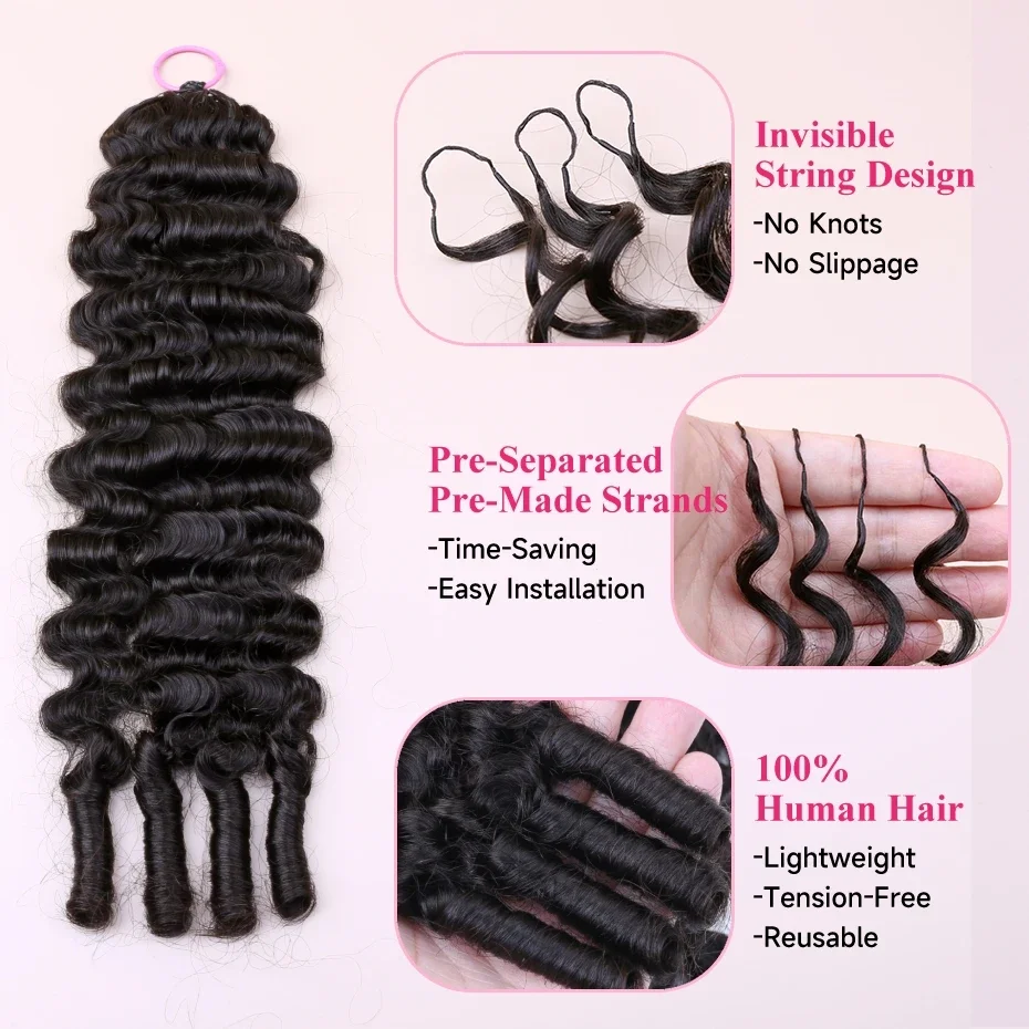 Natural Black 12A Burmese Curly Human Hair Crochet Braiding Hair 100% Human Hair Pre-Looped Feather-Line Invisible Crochet Extensions Pre-Separated Knotless Boho Braids with Spiral Ends 14-24 Inch 60g/Pc Soft Fluffy for Women Girls Daily Wear